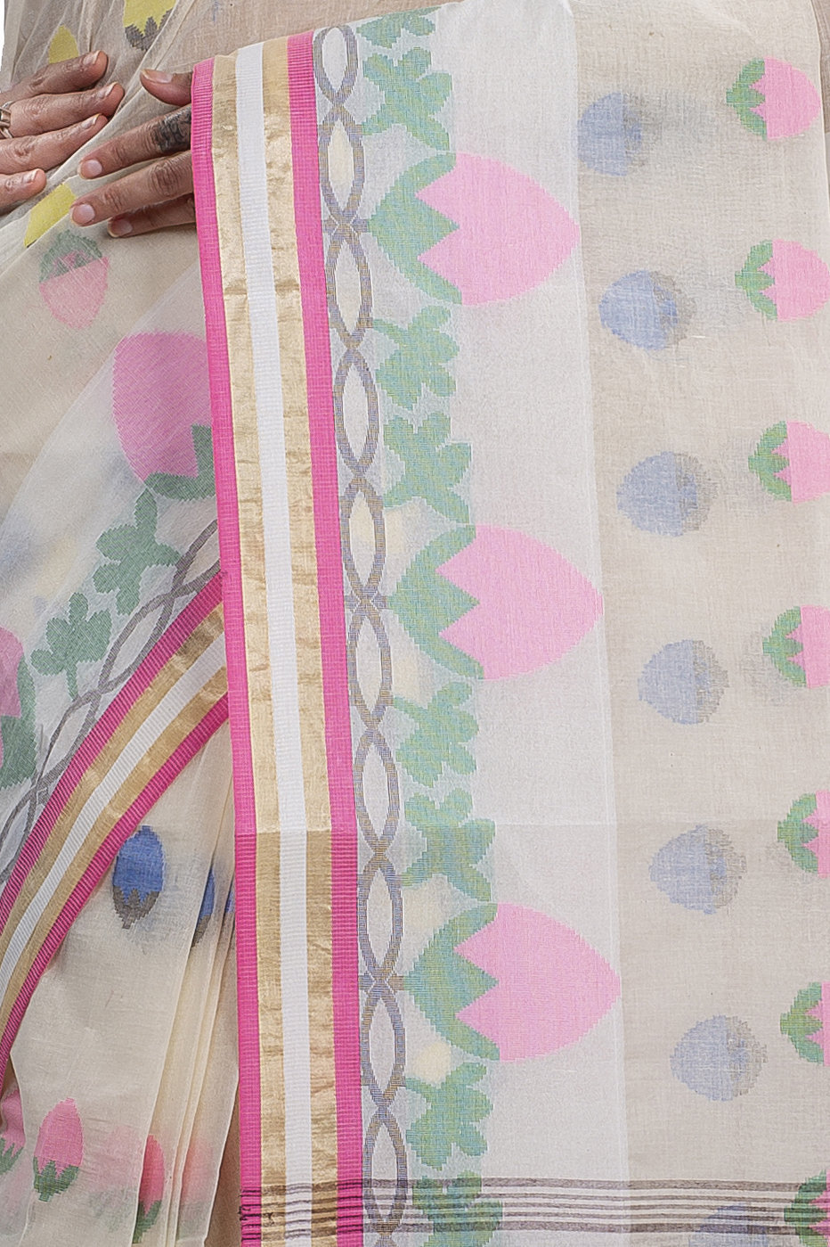 White Pure Cotton PaddaPar Tant Saree (777)